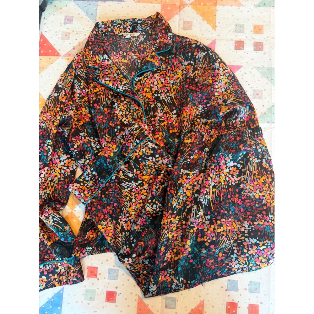 The Pioneer Woman Pajama Set Womens Medium M Black Floral Confetti 2 Piece Teal